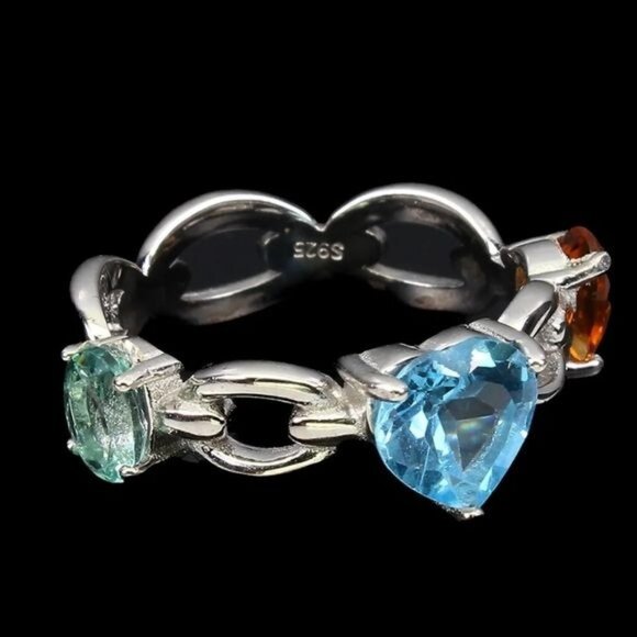 Natural Swiss Blue Topaz, Apatite, Citrine‎ 925 Sterling Silver Ring Sz 7 - Picture 3 of 3